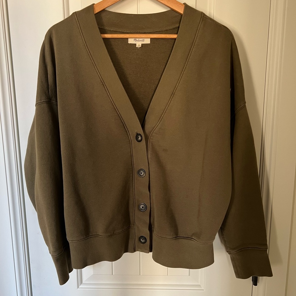 Madewell (Re)sourced Cotton Olive Green Cardigan Sweatshirt Size XS